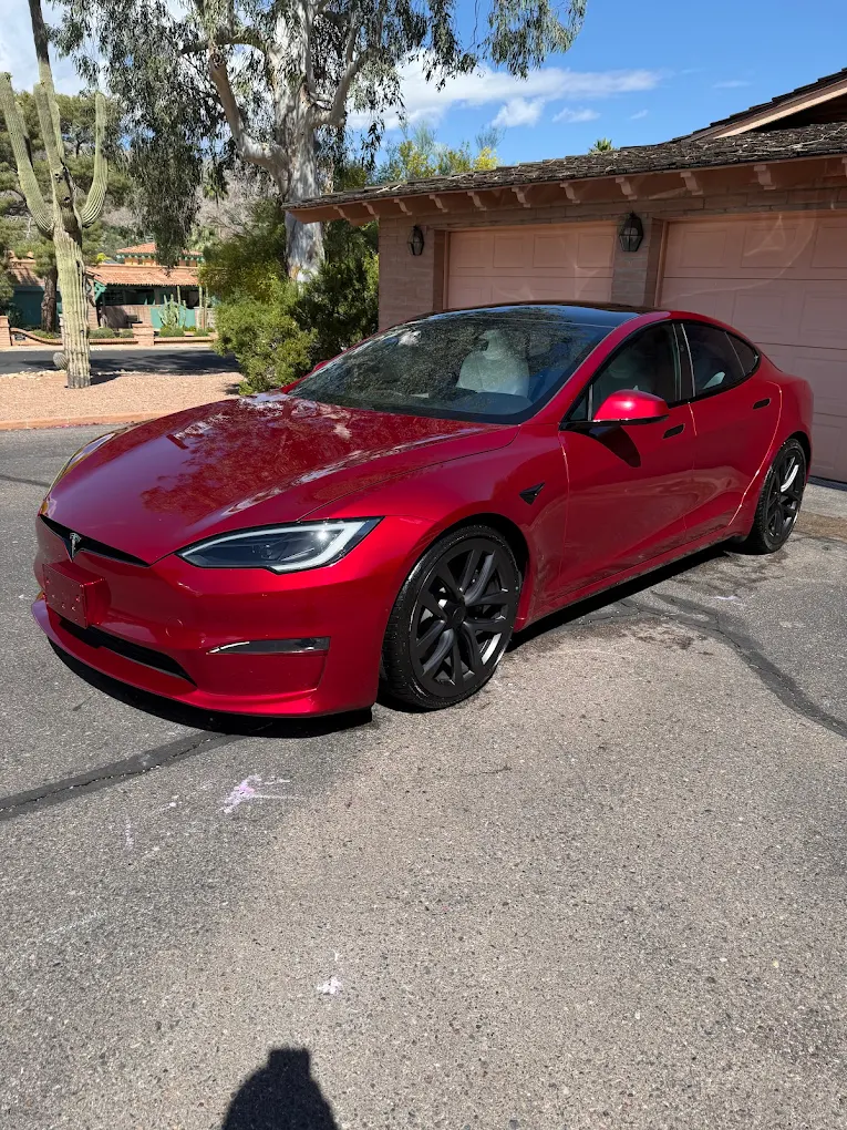 Tesla Model S Plaid in red after detail