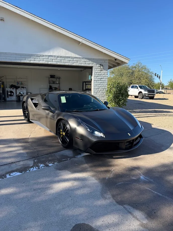 Matte black Ferrari 488 after detail