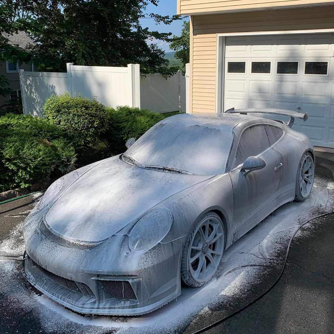 Porsche 911 covered in foam wash